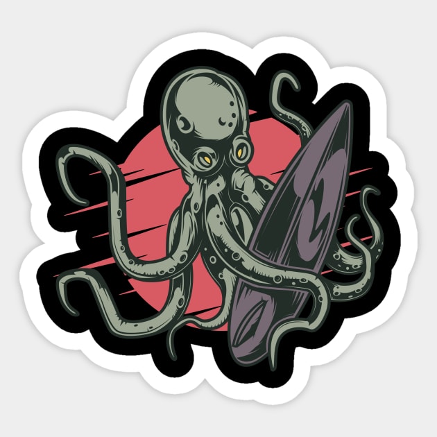 Surfing Octopus Sticker by BrillianD